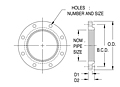 Dimensional Drawing for Model FLT Series Cast Iron Screwed Flanges